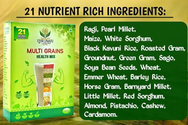 Uyir Unavu Multi Grains Nutrient Rich Health Mix Powder | 21 healthful Natural Ingredients | 100% Natural, Tasty & Nutritious | Rich in Fiber & High Protein | 400g pack